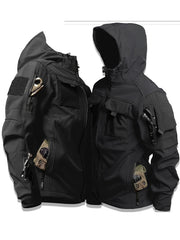 Men'S Fleece Warm Softshell Jacket Outdoor Camping Mountaineering Skiing Hiking Jacket Multi-Pocket Hooded Tactical Coat Autumn And Winter Workwear