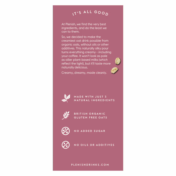 Plenish Organic Oat Milk, 8 X 1L