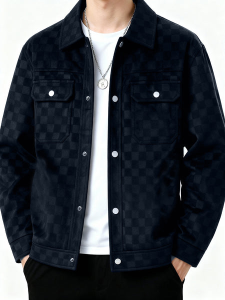 Men's Collared Shirt Thin Jacket Coat Casual Versatile Trendy High-End Workwear Top Checkered Spring/Autumn Shirt Jacket No Lining