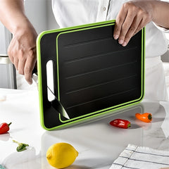 1pc Heavy-Duty Plastic Cutting Board with Non-Slip Surface & Hanging Hole - Space-Saving Kitchen Prep Station, Easy-Clean Black Chopping Board with Measurement Markings & Rounded Edges, Durable Multipurpose Food-Safe Plastic Board for Meat, Vegetables, Fr