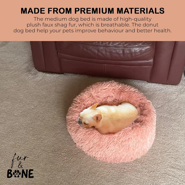 40/50/60/70cm Round Plush Donut Dog/Cat Bed Cuddler Pet Cushion Self-Warming Bed Washable Dog Bed with Non-Slip and Waterproof Bottom Calming Dog Bed