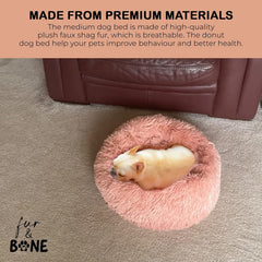 40/50/60/70cm Round Plush Donut Dog/Cat Bed Cuddler Pet Cushion Self-Warming Bed Washable Dog Bed with Non-Slip and Waterproof Bottom Calming Dog Bed