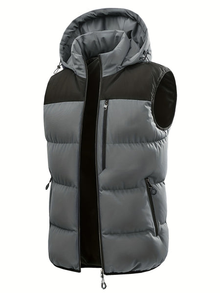 Men'S Winter Warm Sleeveless Padded Vest Casual Hooded Jacket Detachable Thickened Outerwear Vest Contrast Color Design Men Women Couple Same Style Elastic Shrinkage Windproof Warm Cold-Resistant Top Winter New Style