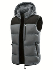 Men'S Winter Warm Sleeveless Padded Vest Casual Hooded Jacket Detachable Thickened Outerwear Vest Contrast Color Design Men Women Couple Same Style Elastic Shrinkage Windproof Warm Cold-Resistant Top Winter New Style