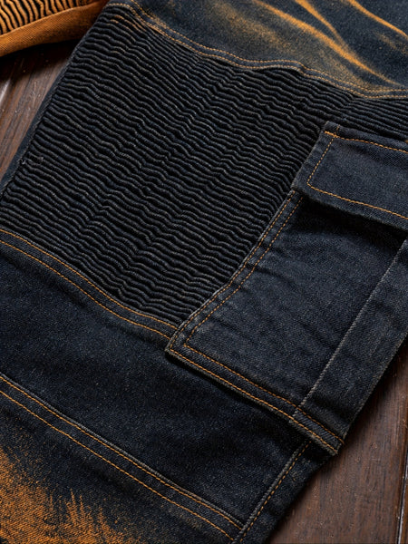 Fashionable Comfortable Street Style Casual All-Match Men'S Individual Multi-Pocket Biker Style Jeans