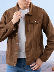 Spring and Autumn Hot Men's Denim Jacket for Teens, High-End Long Sleeve Turn- Collar Casual Coat