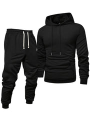 8pcs Men'S Hooded Sweatshirt + Sweatpants Autumn And Spring Casual Sports Suit Solid Color Plain Pullover Regular Long Sleeve Hoodie And Drawstring Elastic Waist Ribbed Ankle Pants