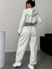 Women'S Autumn And Winter Fashion Two-Piece Set, Featuring a Loose Zip-Up Hoodie And Matching Sweatpants