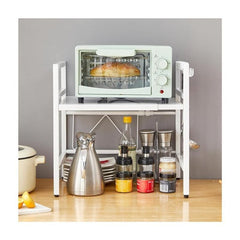 QuickTurn Expandable Microwave Oven Rack Kitchen Countertop Over Microwave Stand Shelf Unit White 2 Tier Space Saving Standing Baker'S Racks for Air Fryer