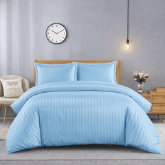 Luxurious Hotel Quality Egyptian Stripe Duvet/Quilt Cover Bedding Set with Pillowcases All Sizes Bedding Set - 3pcs Hypoallergenic Satin Stripes Microfiber Duvet Quilt Cover with Pillow Cases - Soft Comfortable, Durable Breathable & Anti-Wrinkle Duvet Cov