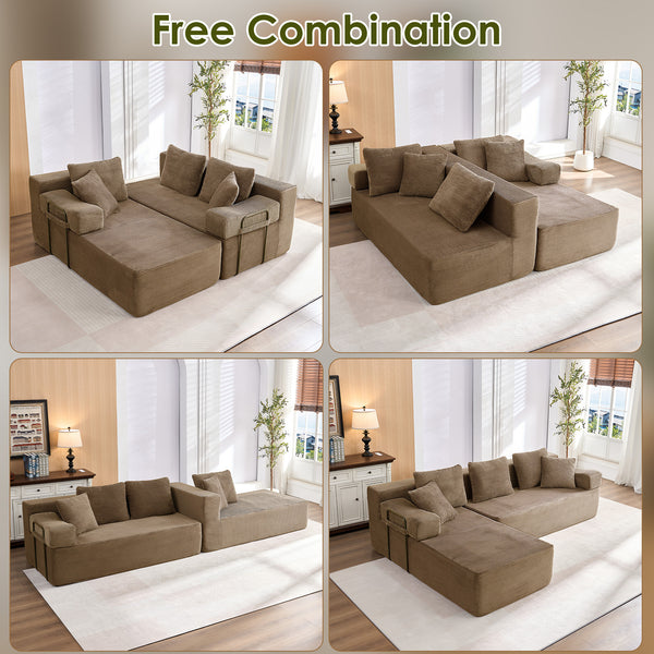 ROXGOX L-Shaped Sectional Sofa with Reversible Chaise, Left or Right Facing Modular Couch, No Assembly Required, Perfect for Small Apartment, Black Borwn Grey