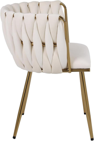 Set of 2 x Luxury Velvet/Metal Upholstered Seat Woven Dining Kitchen Home Restaurant Bar Pub Stool Chair (Cream/Gold)