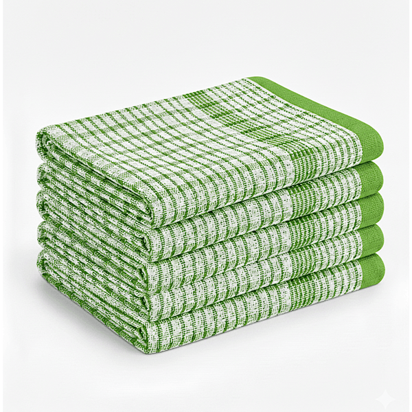 Checked Tea Towels Dish Cloths Pack of 5 Cotton Towels Quick Dry Large Size 50x75cm