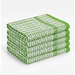Checked Tea Towels Dish Cloths Pack of 5 Cotton Towels Quick Dry Large Size 50x75cm