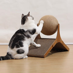 Cat Scratching Ball Toy, Sisal Cat Scratching Ball with Ferris Wheel Base, Tall Interactive Play Sphere with Cat Scratching Pad, Standalone Cat Entertainment Center, Interactive Rotating Design for Indoor Play & Claw Training, Ideal for Living Room & Bedr
