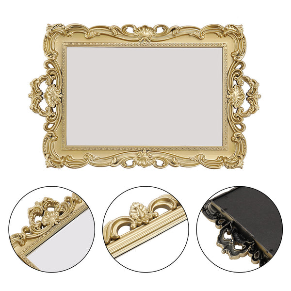 Luxury and Retro Style Bathroom Mirror Tray, Decorative Tray for Bathroom, Plastic Tray for Bathroom Countertop, Cosmetic and Jewelry Storage Tray, Golden Square Tray