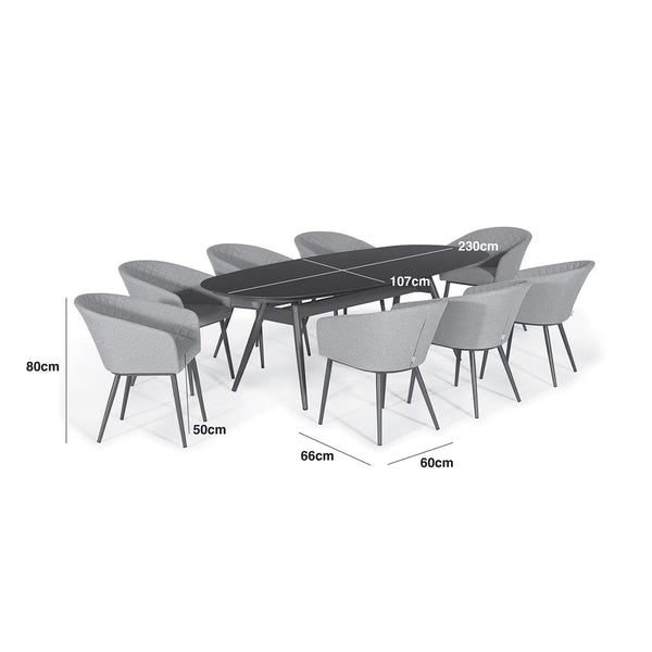 Maze Ambition 9 Piece Oval Dining Patio Set + Cover (In Oatmeal)