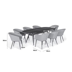 Maze Ambition 9 Piece Oval Dining Patio Set + Cover (In Oatmeal)