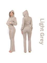 ZIPLORE Women'S Cropped Zip Hoodie and High-Waisted Bell Bottom Trousers Lounge Set for Casual, Athleisure & Streetwear - Suits, Womenswear Long Sleeve Minimalist Suits Womenswear Comfort Adjustable Clothing Drawstring Elegant Everyday Chic Loungewear Mat