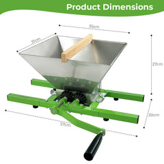 7L Portable Fruit Crusher Used for Fruit Press Afterwards- Apple Pulper Manual Juicer Mill for Crafting Perfect Wine and Cider, Stainless Steel Grinder, Green/Silver