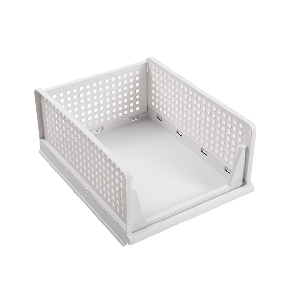 4 Pack Stackable Folding Clothing Storage Basket Drawers Wardrobe Closet Organizer Plastic Clothes Partition Shelf Stackable Hamper Bathroom, Bedroom, Office