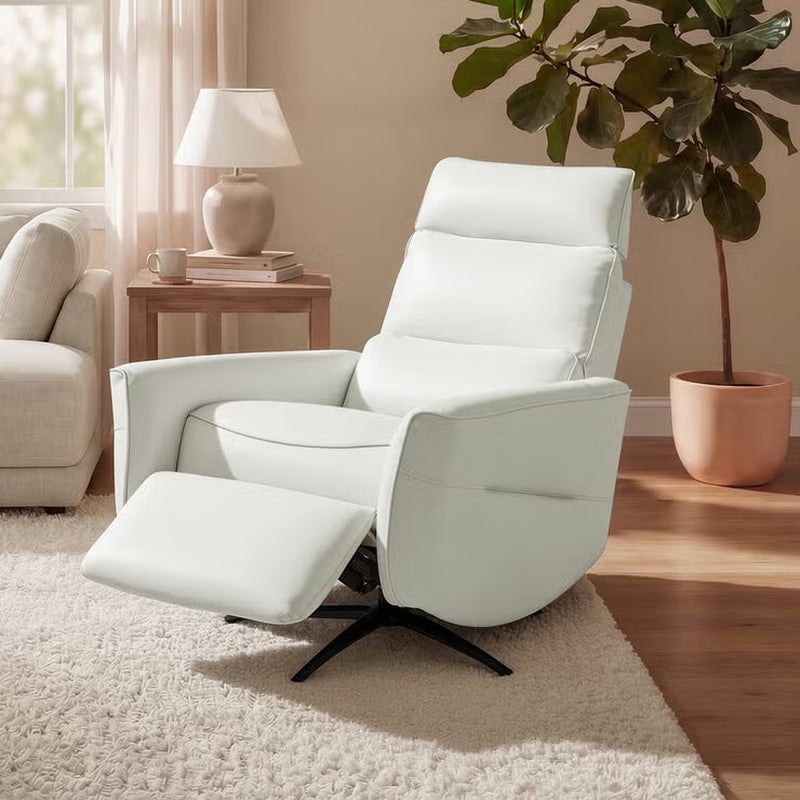 Aiden & Ivy Spencer Cream Leather Manual Reclining Chair