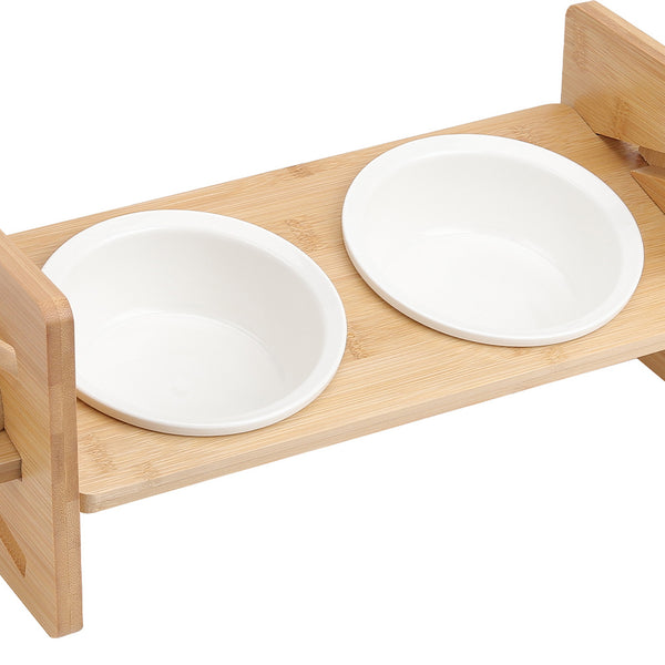 Pets Dog/Cat Bowls with Stand, 1/2/3 Bowls Adjustable Height Elevated Feeder Bowls for Cats and Small Dogs, Wooden Raised Feeding Bowls with Stand
