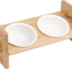 Pets Dog/Cat Bowls with Stand, 1/2/3 Bowls Adjustable Height Elevated Feeder Bowls for Cats and Small Dogs, Wooden Raised Feeding Bowls with Stand