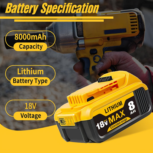 1/2/4pcs 18V 8.0Ah Battery Replacement for Dewalt Power Tool for Dewalt Battery 18V DCB180 DCB181 DCB182 DCB184 DCB200 DCB201 DCB204 And Cordless Power Tools with LED Indicator