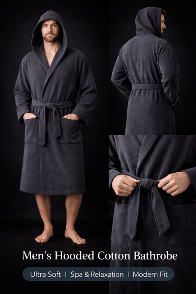 Men'S Hooded Cotton Bathrobe – Ultra Soft Terry Cloth Spa Robe with Adjustable Belt & Deep Pockets – Knee Length Luxury Home & Hotel Dressing Gown