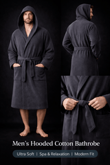 Men'S Hooded Cotton Bathrobe – Ultra Soft Terry Cloth Spa Robe with Adjustable Belt & Deep Pockets – Knee Length Luxury Home & Hotel Dressing Gown