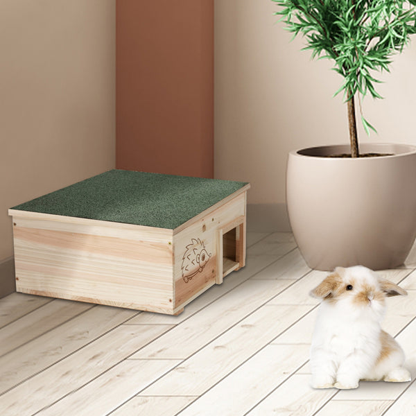 Wooden Hedgehog House: Hedgehog Hamster Habitat Shelter House Garden Nature Hibernation Feeding Box with Removable Roof