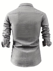 Linen Men'S Casual Shirt Long Sleeve Linen Solid Color Breathable Fashion Men'S Top Blouse Retro Open Front with Pockets