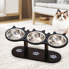 Indoor Raised Feeding Bowl Set for Cats and Dogs Pet Feeding Station with 3 Bowls and Tilted Design for Comfortable Eating Experience 32x13x15cm
