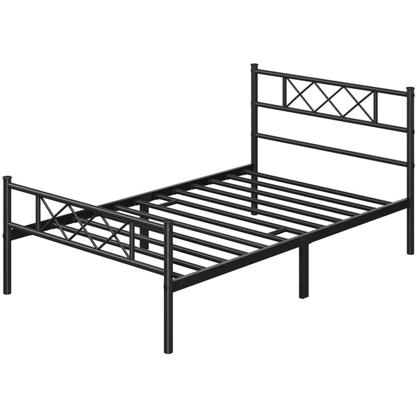 Costoffs Bed Frame, Simple Metal Bed Frame, Metal-Framed Bed Base with Storage, Bed Foundation for Small Space, Easy Assembly Bed Foundation with Cross-design Headboard and Footboard for Bedrooms, Single/Double/king, Black/White/Pink