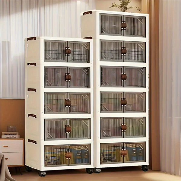6 Tier Stackable Storage Bins with Lids And Double Doors, Large Capacity Plastic Organizer Containers with Wheels for Home And Office Wardrobe Organization, Storage Bins for Home Organization, Baskets, Bins & Containers for Home Organization