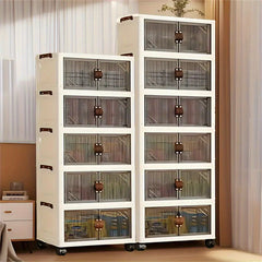 6 Tier Stackable Storage Bins with Lids And Double Doors, Large Capacity Plastic Organizer Containers with Wheels for Home And Office Wardrobe Organization, Storage Bins for Home Organization, Baskets, Bins & Containers for Home Organization
