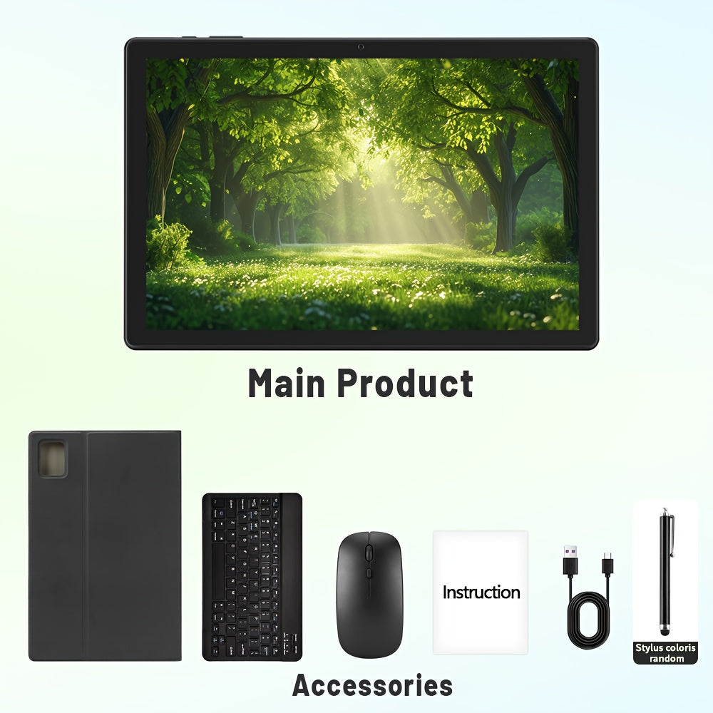 Tablet Computer, 10.1 Inches, Equipped with The Latest Android 15 System, Maximum Expandable 1TB Storage, 8GB RAM (4GB+4GB Expandable), 64GB ROM, Equipped with Keyboard, Mouse, Stylus and Protective Case, Stylus Color Random, 5000mAh Battery