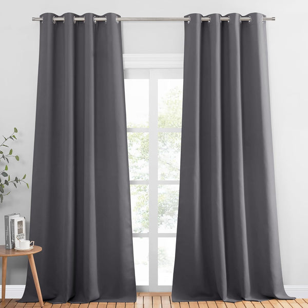 PONY DANCE Grey Blackout Thermal Insulated Curtains for Bedroom, 46 X 54 Inch Short Eyelet Curtains & Drapes, Soft Black Out 2 Panels for Window Living Room/Kitchen