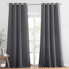 PONY DANCE Grey Blackout Thermal Insulated Curtains for Bedroom, 46 X 54 Inch Short Eyelet Curtains & Drapes, Soft Black Out 2 Panels for Window Living Room/Kitchen