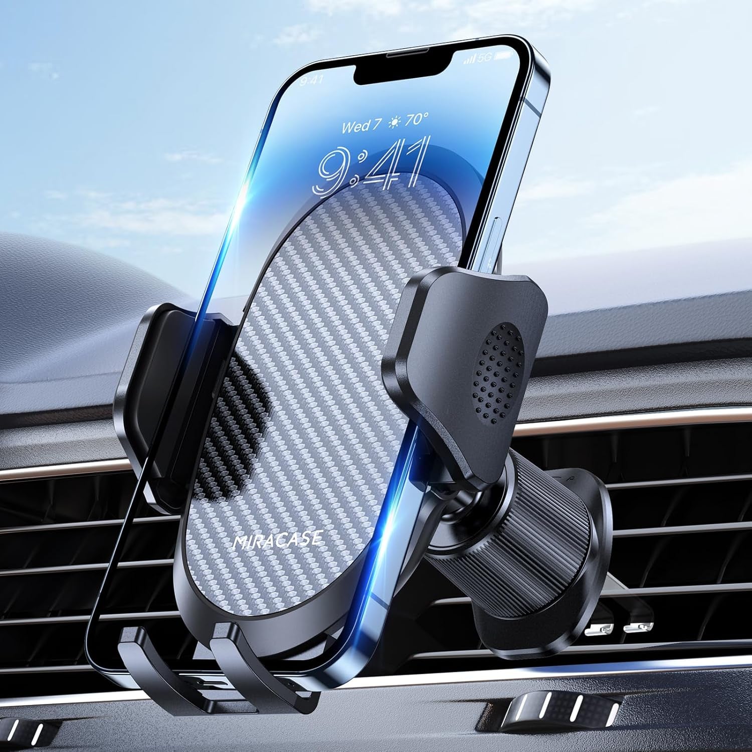 Miracase Car Phone Holder, Stable Double Steel-Hook Air Vent Car Phone Mount Cradle 360°Rotation, One Button Release Mobile Phone Holder for Iphone, Galaxy, All 4.0''-7'' Smartphones