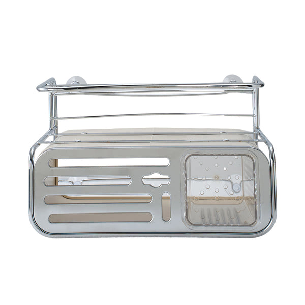 1pc Cream Kitchen Utensil Storage Rack with Drainage Tray, Multifunctional Cutlery Slots for Spoon, Knife, Fork, Shovel, Knives, Chopsticks, Chopping Boards, Pot Lids and More, Durable Structure, Compact Countertop Design, Versatile Kitchen Organizer, Des