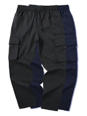 Men's 2pcs Cargo Pants with Drawstring Waist and Multiple Pockets, Suitable for Outdoor Casual Wear