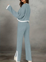 Women'S Short Color-Blocked Long-Sleeve Top with Solid Color Pants, a Casual And Stylish Outfit for Christmas