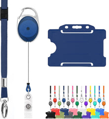 Retractable Lanyard and Badge Holder Trio Triple Pack by Lanyardstomorrow - Set Includes a Single Plain Lanyard, Extendable Carabiner Yoyo Reel Clip and Rigid ID Card Holder (Black)