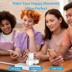 Plug Extension Socket with 4 USB (Included 2 USB-C), FDTEK 13A 3250W Double Plug Adaptor with Surge Protected, Compact UK Plug Extender Multi Plug Socket for Home, Office, School Supplies