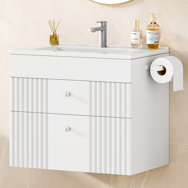 Wall-mounted Vanity with Integrated Washbasin, Bathroom Cabinet Featuring 2 Drawers And Towel Rack, Ample Storage Capacity, Modern Minimalist Design, 40 X 60 X 50cm, White