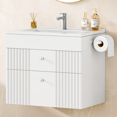 Wall-mounted Vanity with Integrated Washbasin, Bathroom Cabinet Featuring 2 Drawers And Towel Rack, Ample Storage Capacity, Modern Minimalist Design, 40 X 60 X 50cm, White