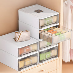 1pc Closet Storage System - Modular Stackable Bin with Dividers, 35x26x12cm Acrylic Organizer for Underwear, Accessories, 3 Styles (Open/12-Section/18-Section)