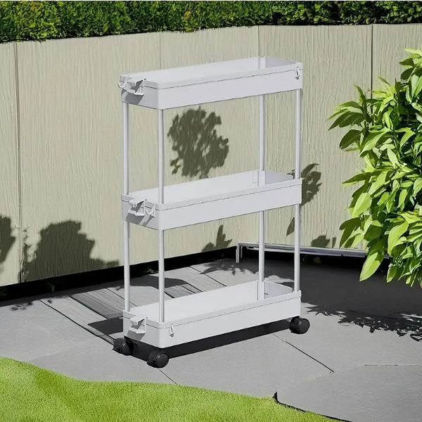 3-Tier Slim Rolling Storage Cart with Narrow Space-Saving & Heavy-Duty Plastic Shelving Unit - Mobile Utility Cart Suitable for Kitchen, Bathroom, Laundry Room, Office - Assembly, No Metal Parts, Lightweight Shelving Unit, Standing Shelf